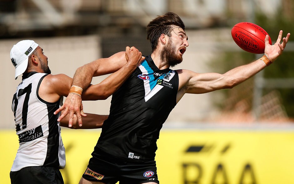 AFL 2016 Training - Port Adelaide 260116 Charlie Dixon grapples with Alipate Carlile during a training session last month - ${keywords}